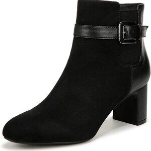 Women's Faux Leather Ankle Boot 9 Black Cushioned Support Stable Heel Stylish
